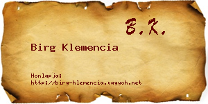 Birg Klemencia névjegykártya